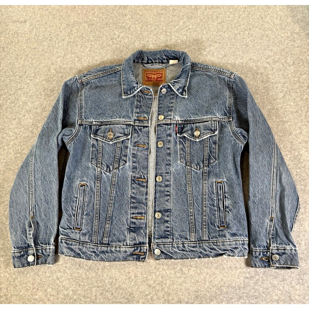 Levi's Women's Ex-Boyfriend Denim Trucker Jacket Medium Wash Blue Jean Size M